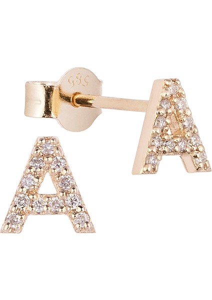 A Harfli Pırlanta Taşlı 14 Ayar Altın Kadın Tek Küpe