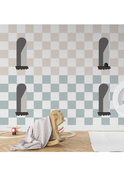Japandi Window With Chess Blue Cream Çocuk Odası Duvar Kağıdı 100 x 100 cm fiyatları