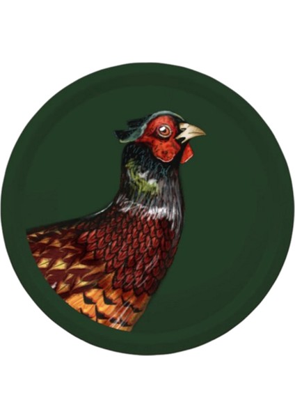 Woodland Wildlife Yeşil Ahşap Yuvarlak Tepsi 39 cm