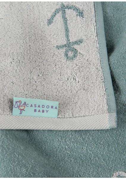 Aqua Balina Desenli Işlemeli %100 Organik Pamuklu Velur Çocuk Havlu 70 x 140 cm