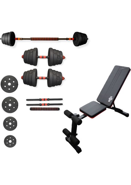Çok Fonksiyonlu Ağırlık Antrenman Seti Bench Sehpası + 28 kg Dambıl/bar Seti