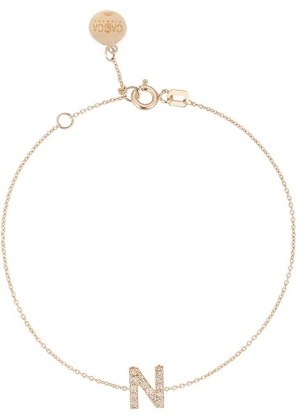 N Harfi Pırlanta Taşlı 14 Ayar Altın Kadın Bileklik