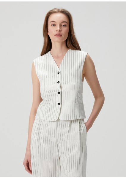 Vanua Siyah Krem Çizgili Yelek