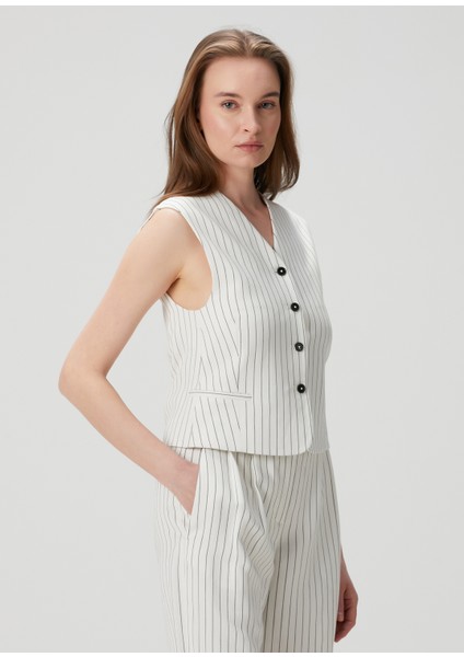 Vanua Siyah Krem Çizgili Yelek modelleri