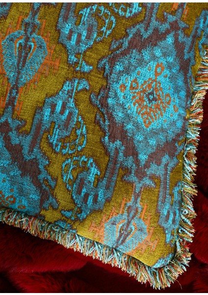 Ikat Turkuaz Etnik Desenli Dokuma Kırlent 50 x 50 cm modelleri