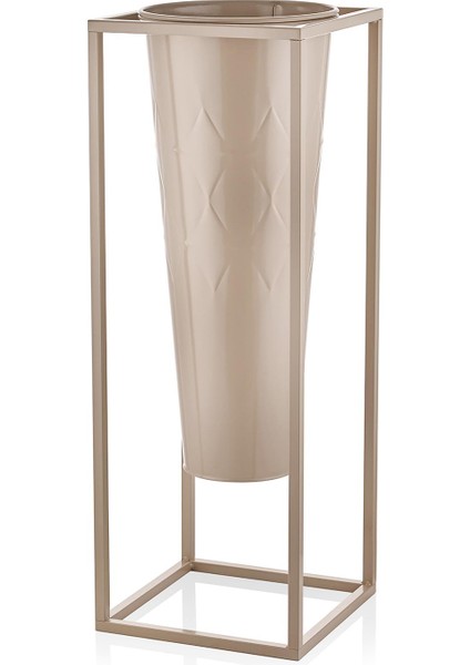 Prizma Detaylı Karamel Galvaniz Saksı