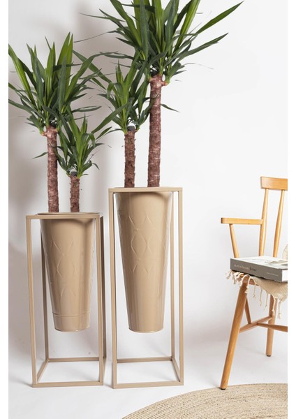 Prizma Detaylı Karamel Galvaniz Saksı fiyatları