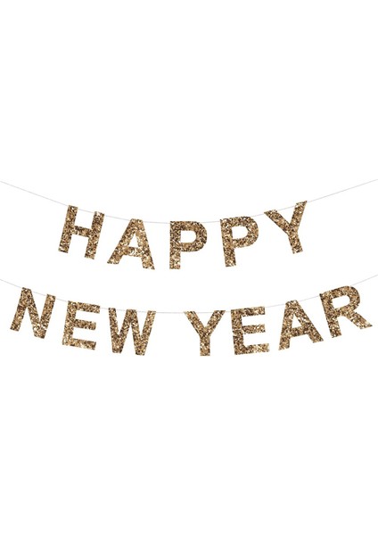 Altın Simli Happy New Year Asılan Yılbaşı Süsü