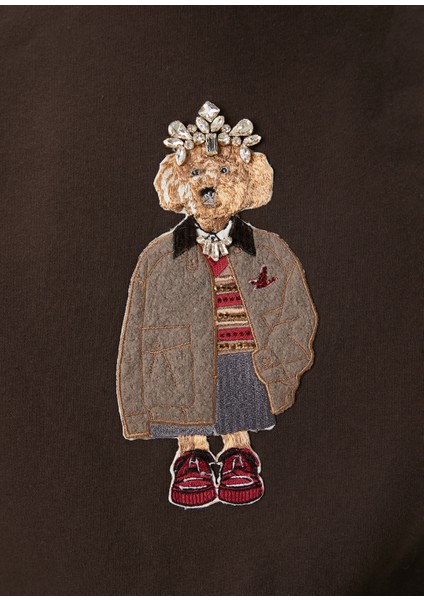Kahverengi Köpek Nakışlı Sweatshirt indirimleri