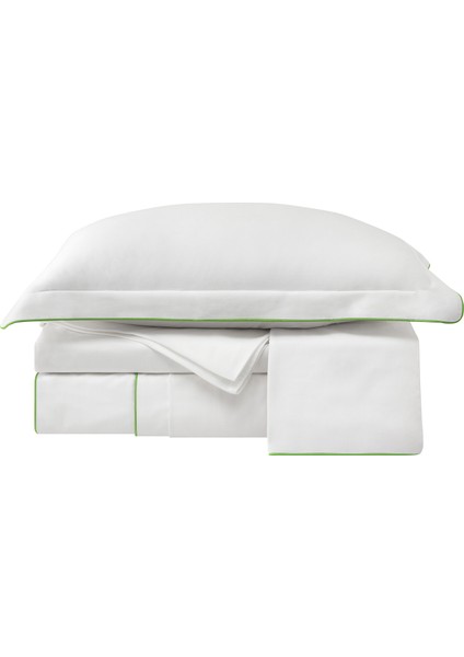 Yeşil Biyeli Beyaz Pamuk Saten Çift Kişilik Nevresim Takımı