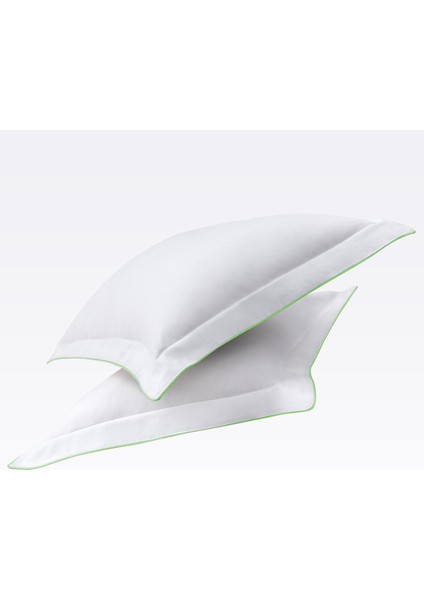 Yeşil Biyeli Beyaz Pamuk Saten Çift Kişilik Nevresim Takımı