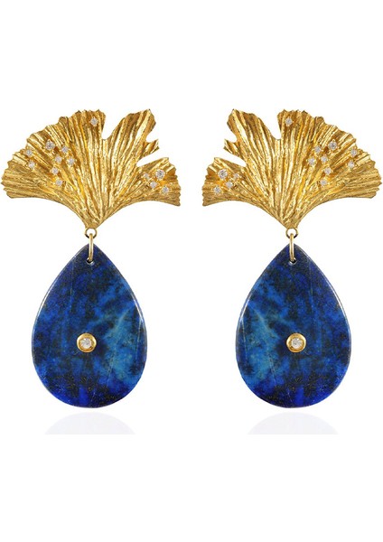 Lapis Lazuli Ginkgo Zirkon Taşlı Kadın Küpe
