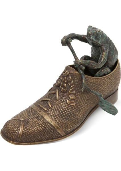 John Enfield Ayakkabının Içinde Kürek Çeken Bronz Kurbağa Dekoratif Obje