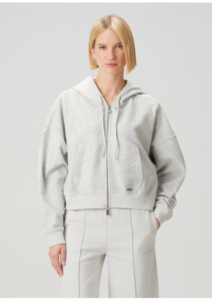 Gri Kapüşonlu Fermuarlı Sweatshirt