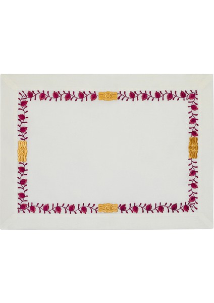 Herend Appony Kırmızı Sarı Detaylı Keten 4'lü Amerikan Servis