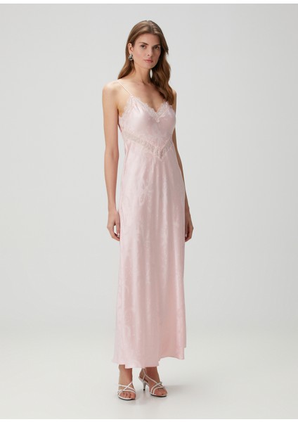 Serita Pembe Jakarlı Maksi Elbise