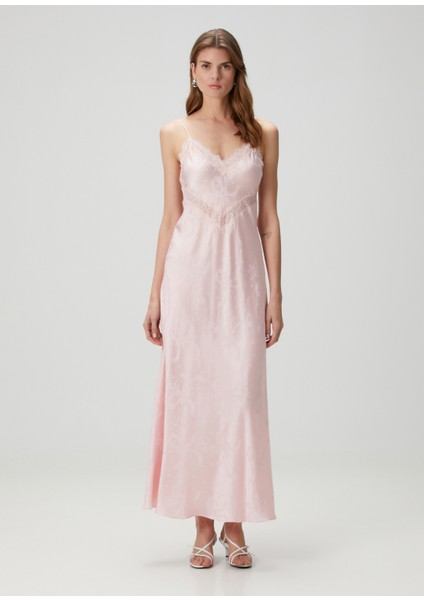 Serita Pembe Jakarlı Maksi Elbise modelleri