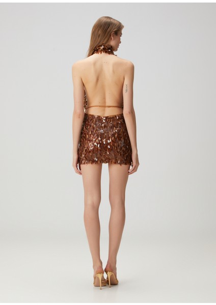 Paloma Kahverengi Payetli Mini Kokteyl Elbise fırsatları