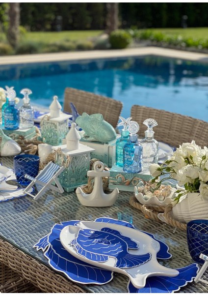 Balık Desenli 2’li Keten Mavi Amerikan Servis 35X50 cm fırsatları