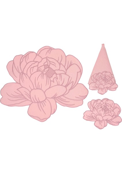 Şakayık Pembe Amerikan Servis / Peçete ve Bardak Altlığı Seti