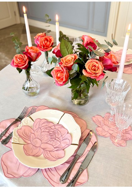 Şakayık Pembe Amerikan Servis / Peçete ve Bardak Altlığı Seti fiyatları