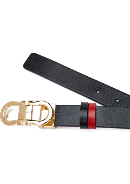 Siyah Kırmızı Çift Taraflı Logolu Kadın Deri Kemer fiyatları