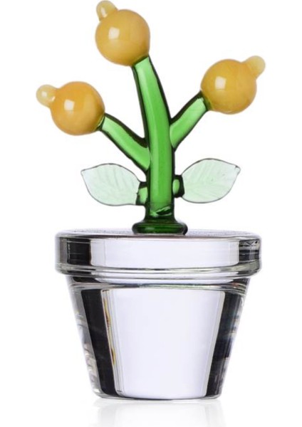 Fruits & Flowers No:15 Sarı Çiçek Figürlü Cam Dekoratif Obje