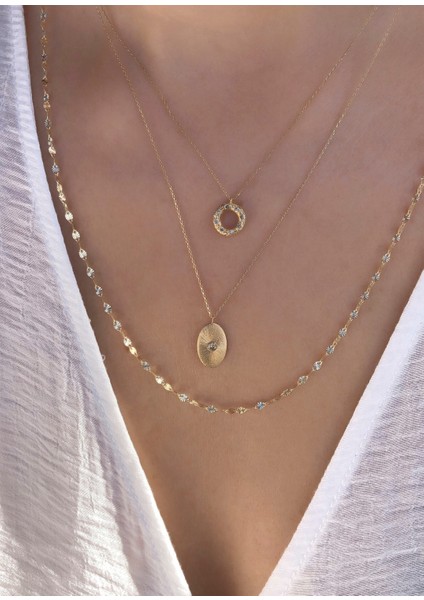 Oval Champagne 14 Ayar Altın Kadın Kolye fiyatları