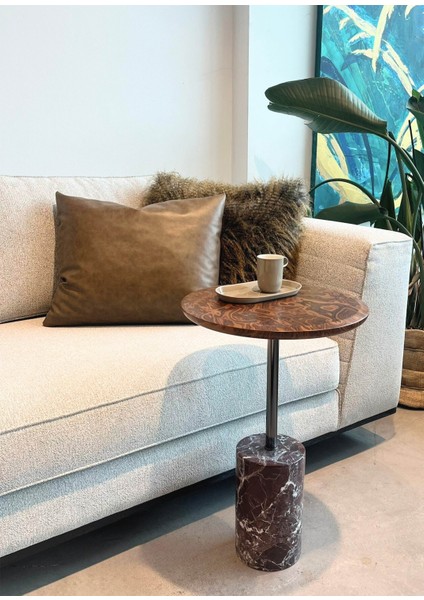 Nest Mermer Ayaklı Kök Kaplama Yuvarlak Yan Sehpa