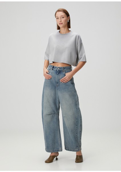 Gri Logolu Crop T-Shirt fiyatları