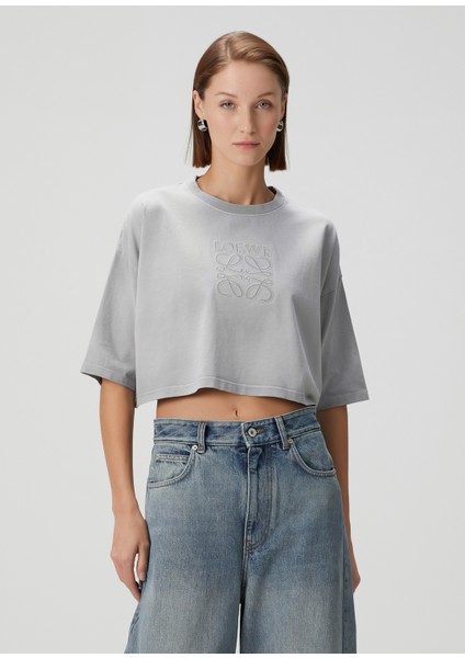 Gri Logolu Crop T-Shirt modelleri