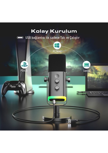 Am8 Usb/xlr Dinamik Rgb Yayıncı Oyuncu Stüdyo Mikrofonu indirimleri
