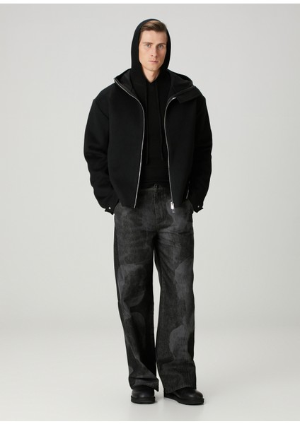 Siyah Kapüşonlu Yün Mont fiyatları