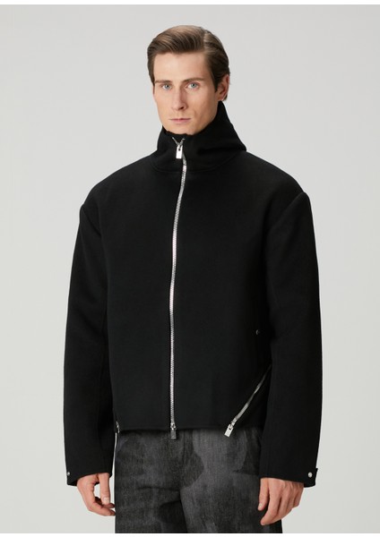 Siyah Kapüşonlu Yün Mont modelleri