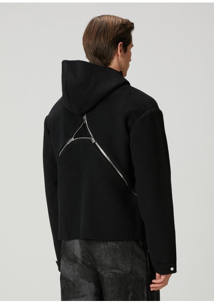 Siyah Kapüşonlu Yün Mont fırsatları