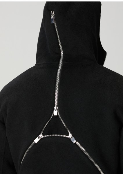 Siyah Kapüşonlu Yün Mont