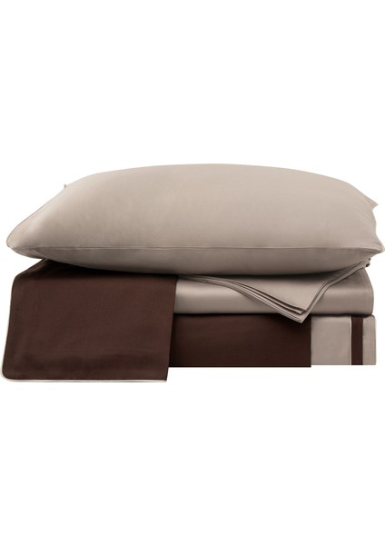 Bej Biyeli Kahverengi Vizon Pamuk Saten Çift Kişilik Nevresim Takımı