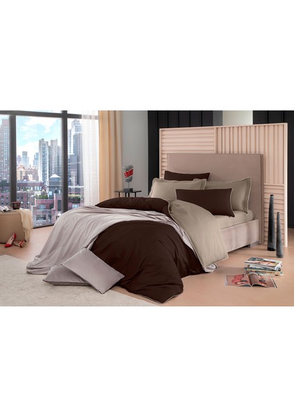 Bej Biyeli Kahverengi Vizon Pamuk Saten Çift Kişilik Nevresim Takımı indirimleri