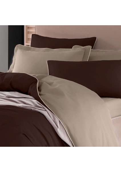 Bej Biyeli Kahverengi Vizon Pamuk Saten Çift Kişilik Nevresim Takımı