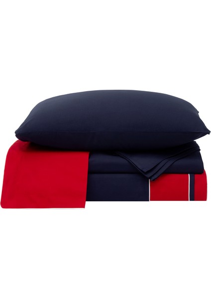 Lacivert Kırmızı Pamuk Saten Çift Kişilik Nevresim Takımı 200X220 cm