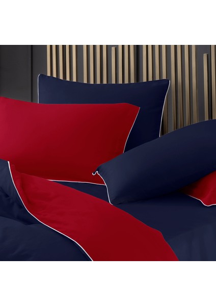Lacivert Kırmızı Pamuk Saten Çift Kişilik Nevresim Takımı 200X220 cm modelleri
