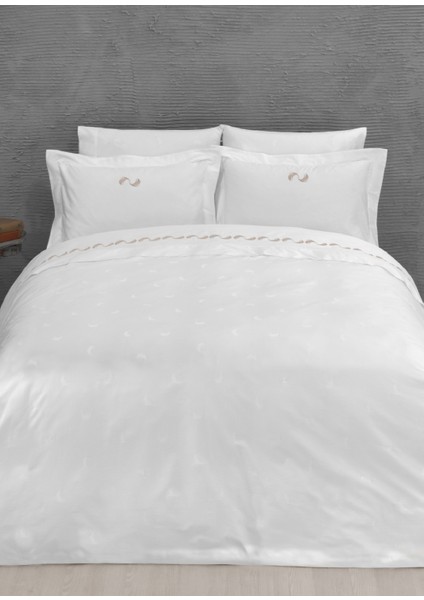 Andlös Bej Kuş Tüyü Jakarlı ve Nakışlı Organik Pamuk Çift Kişilik Nevresim Takımı 200 x 220 cm fiyatları