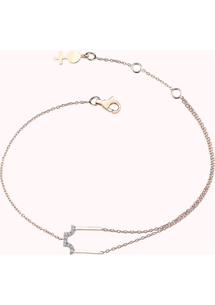 Draped Arch Pırlantalı Kadın Altın Bilezik