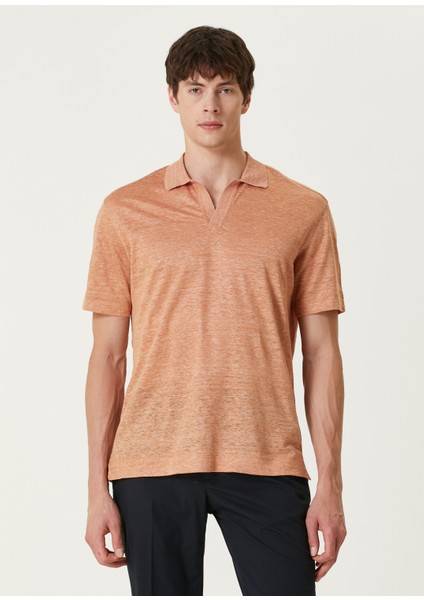 Turuncu Polo Yaka Keten T-Shirt