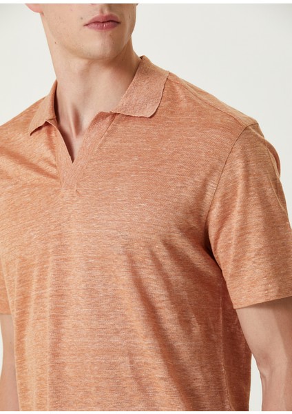 Turuncu Polo Yaka Keten T-Shirt indirimleri