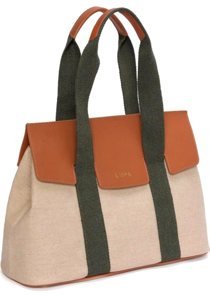 Sienna Krem Kahve Kanvas Kadın Omuz Çantası