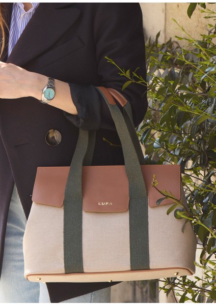 Sienna Krem Kahve Kanvas Kadın Omuz Çantası modelleri