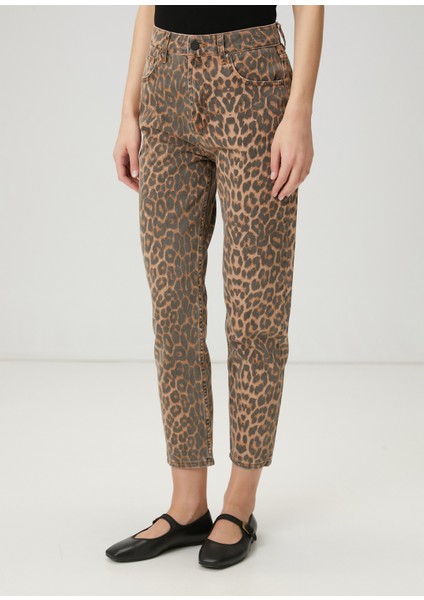 Mom Fit Leopar Desenli Jean Pantolon fiyatları