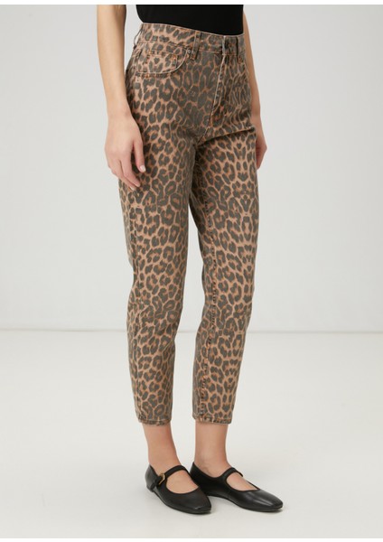Mom Fit Leopar Desenli Jean Pantolon modelleri