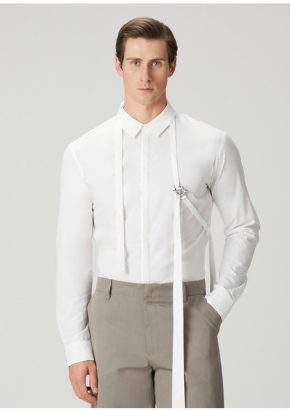 Beyaz Aksesuar Detaylı Organik Pamuk Gömlek